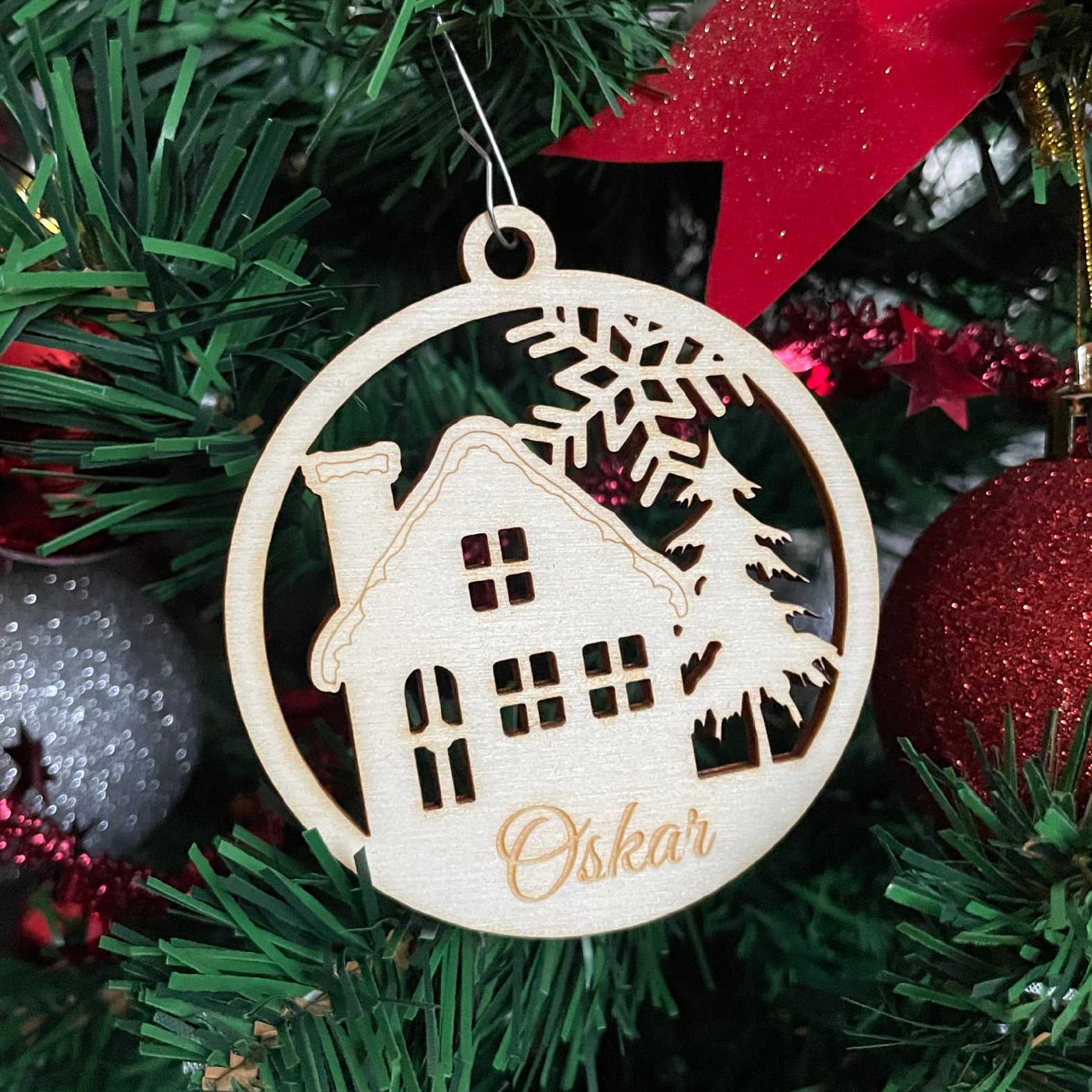 6er Set Weihnachten Kugel Anhänger aus natürlichem Birkensperrholz mit Wunschnamen - FOTOFOL