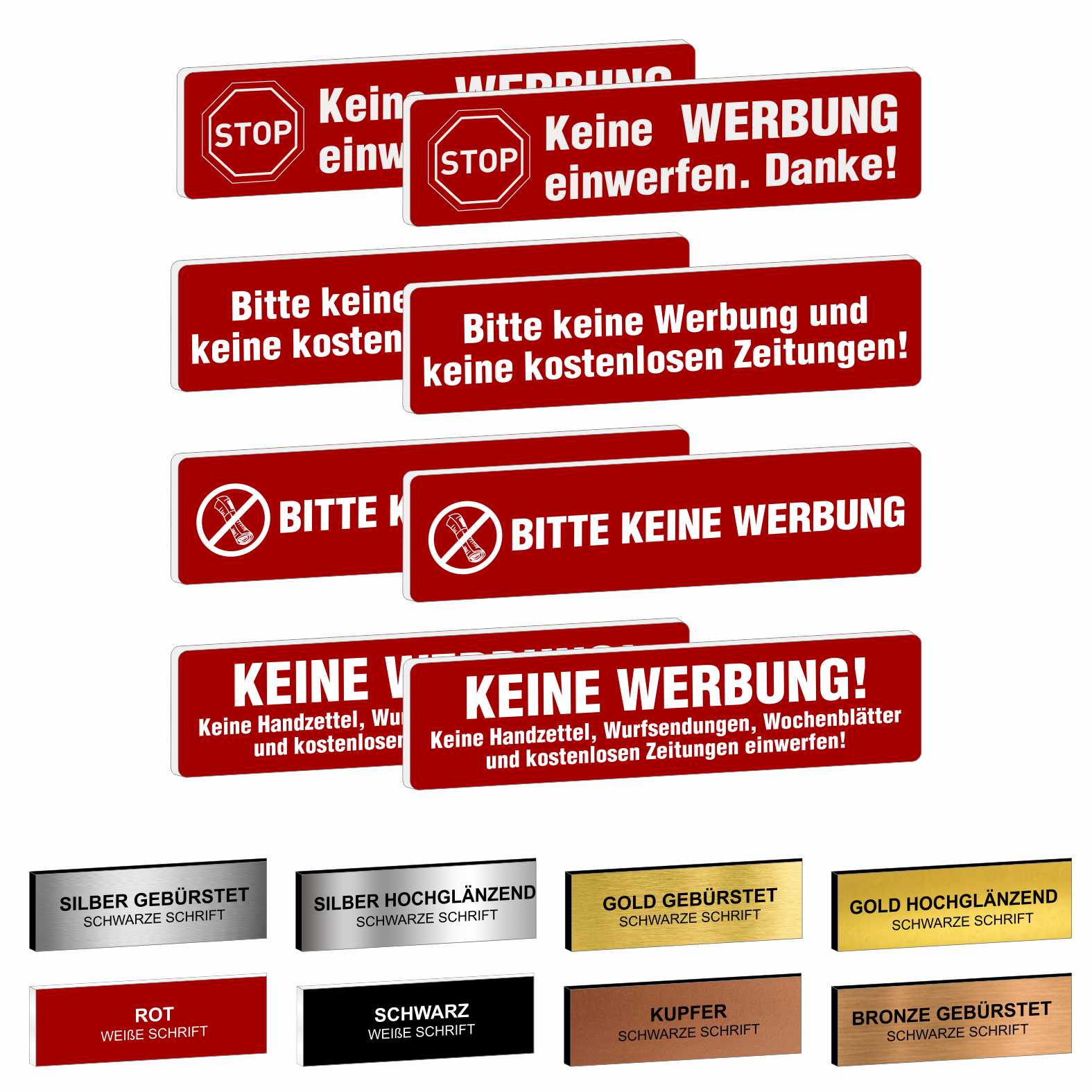 2x Bitte keine Werbung Briefkastenschild selbstklebend - Schild mit Gravur für Briefkasten - FOTOFOL