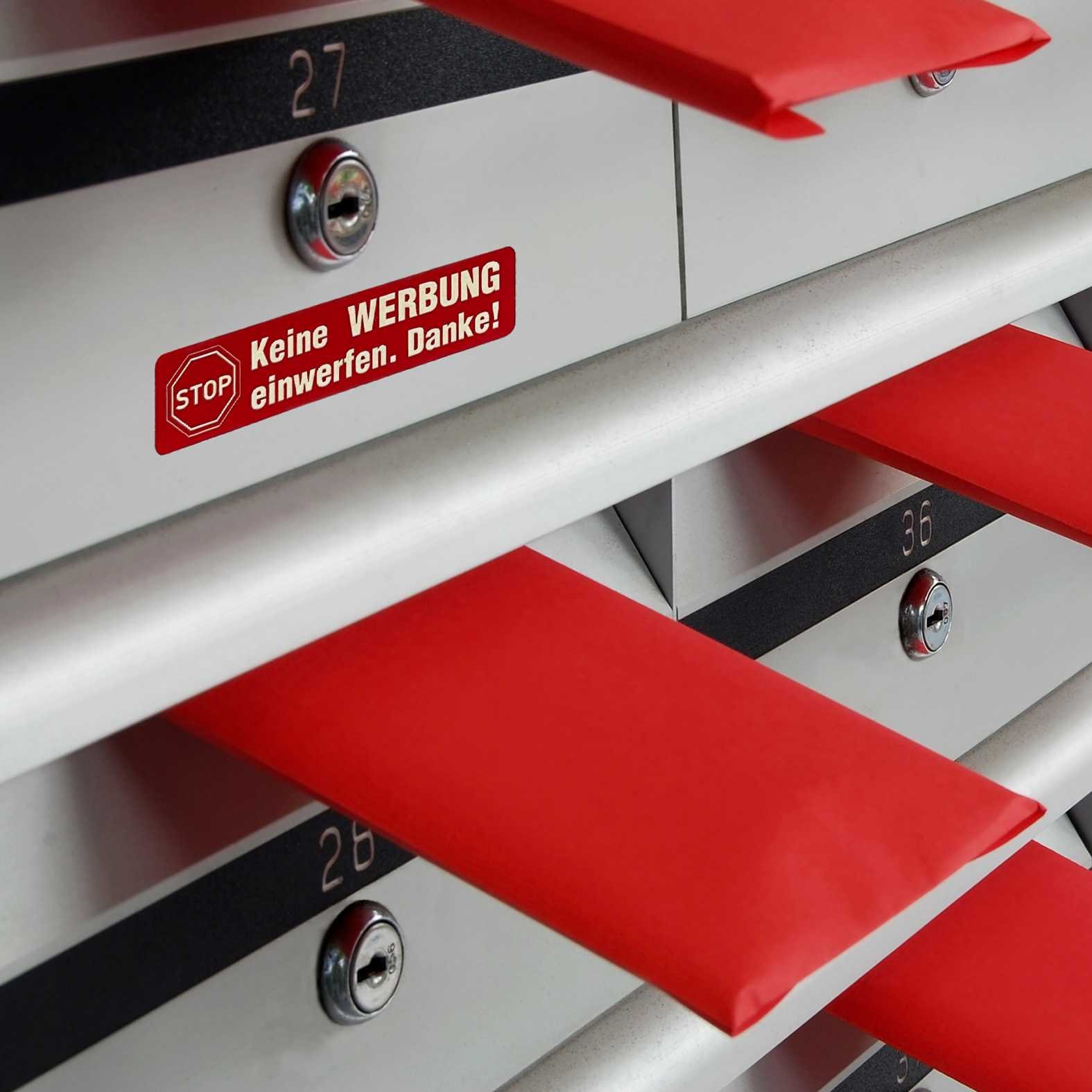 2x Bitte keine Werbung Briefkastenschild selbstklebend - Schild mit Gravur für Briefkasten - FOTOFOL