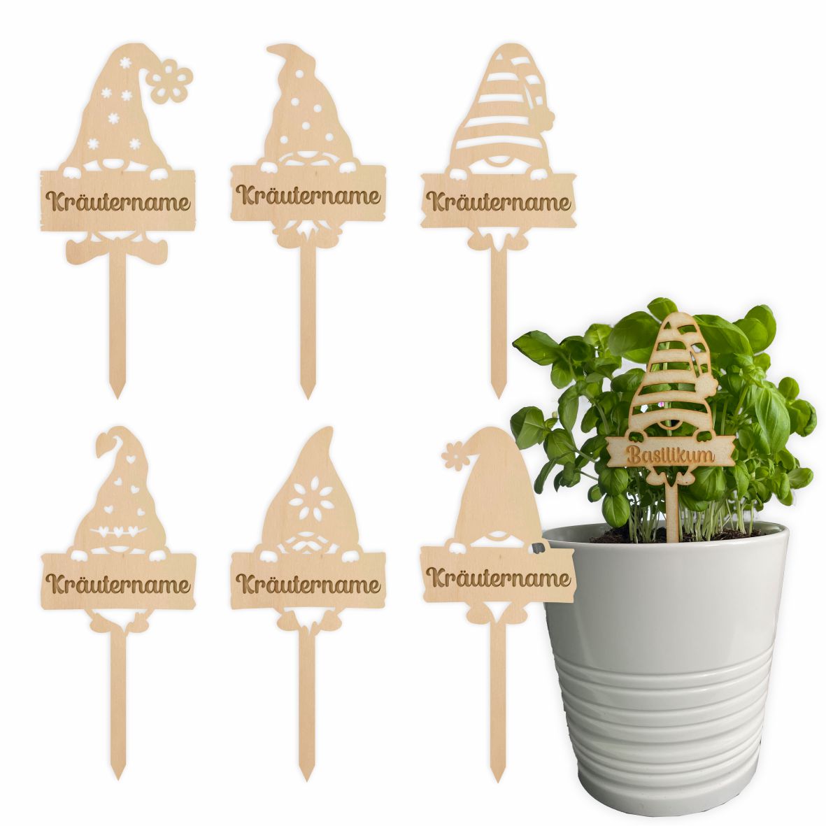 Kräuterschild Kräuterstecker 6er-Set aus Holz - Kräutername personalisiert - Pflanzstecker, Gartenstecker für Kräuter - FOTOFOL