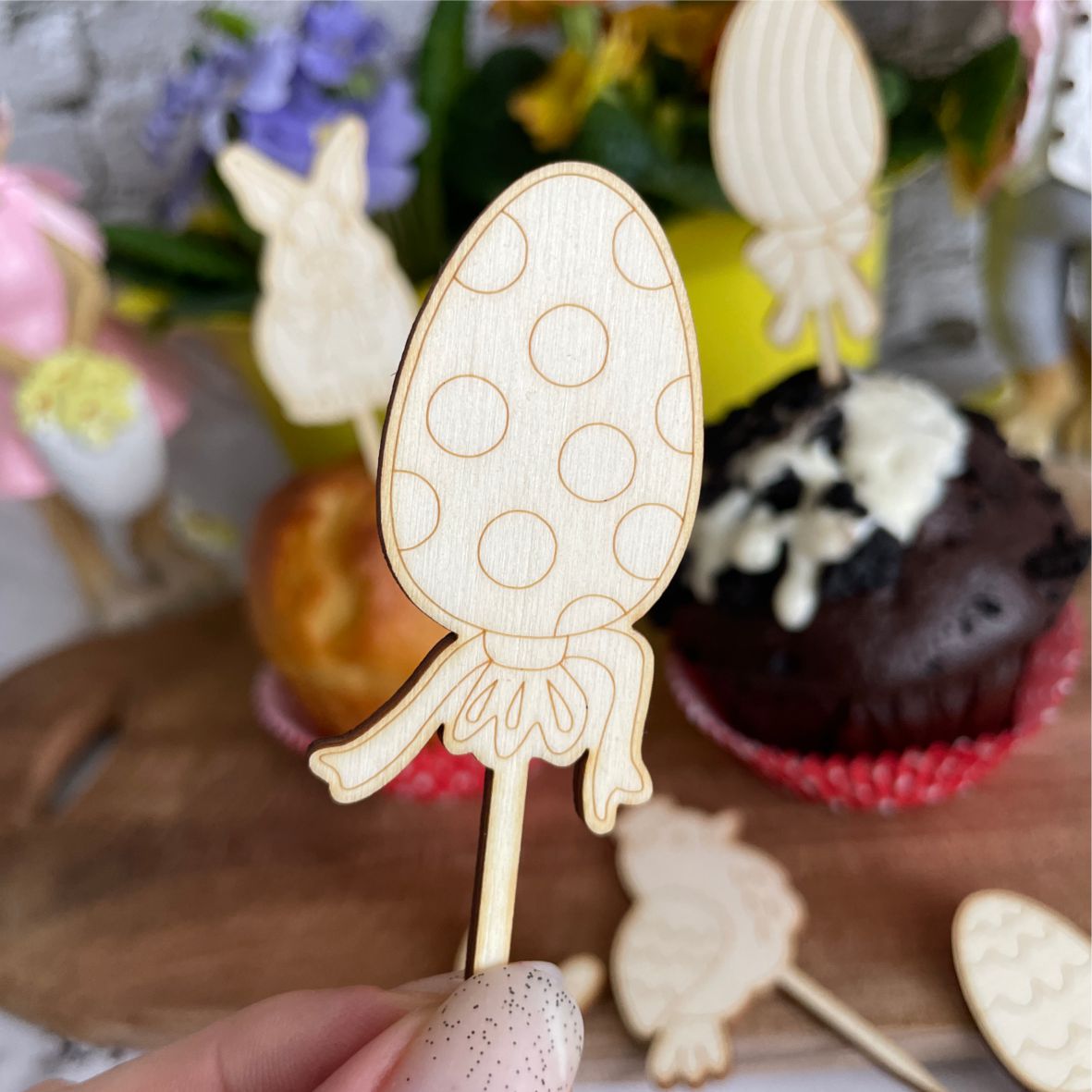 Cupcake Stecker 12er Set aus Holz - Ostern - FOTOFOL
