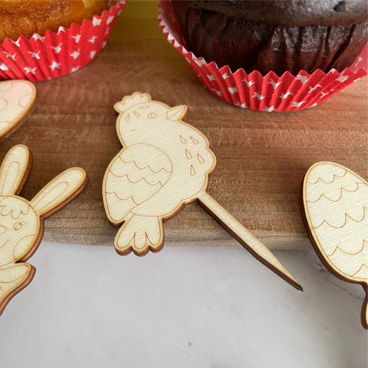 Cupcake Stecker 12er Set aus Holz - Ostern - FOTOFOL