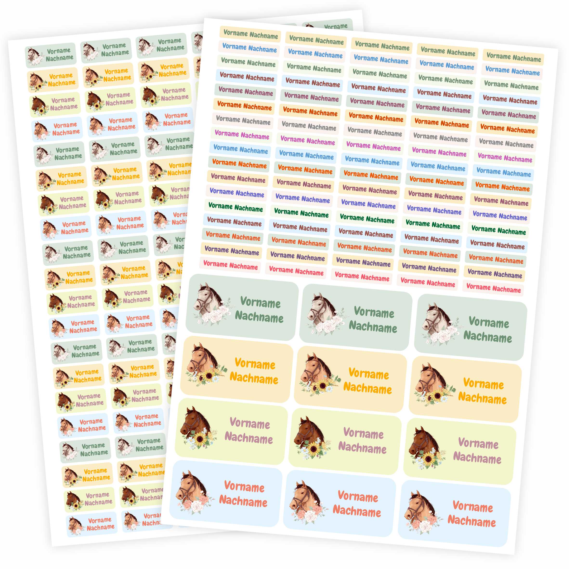 Namensaufkleber Set - personalisiert mit Wunschname für Stifte und alle Schulsachen - Pferde - FOTOFOL
