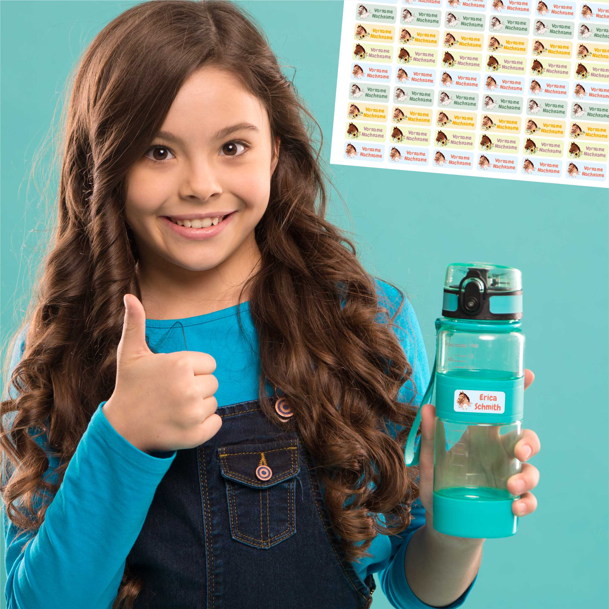 Namensaufkleber Set - personalisiert mit Wunschname für Stifte und alle Schulsachen - Pferde - FOTOFOL