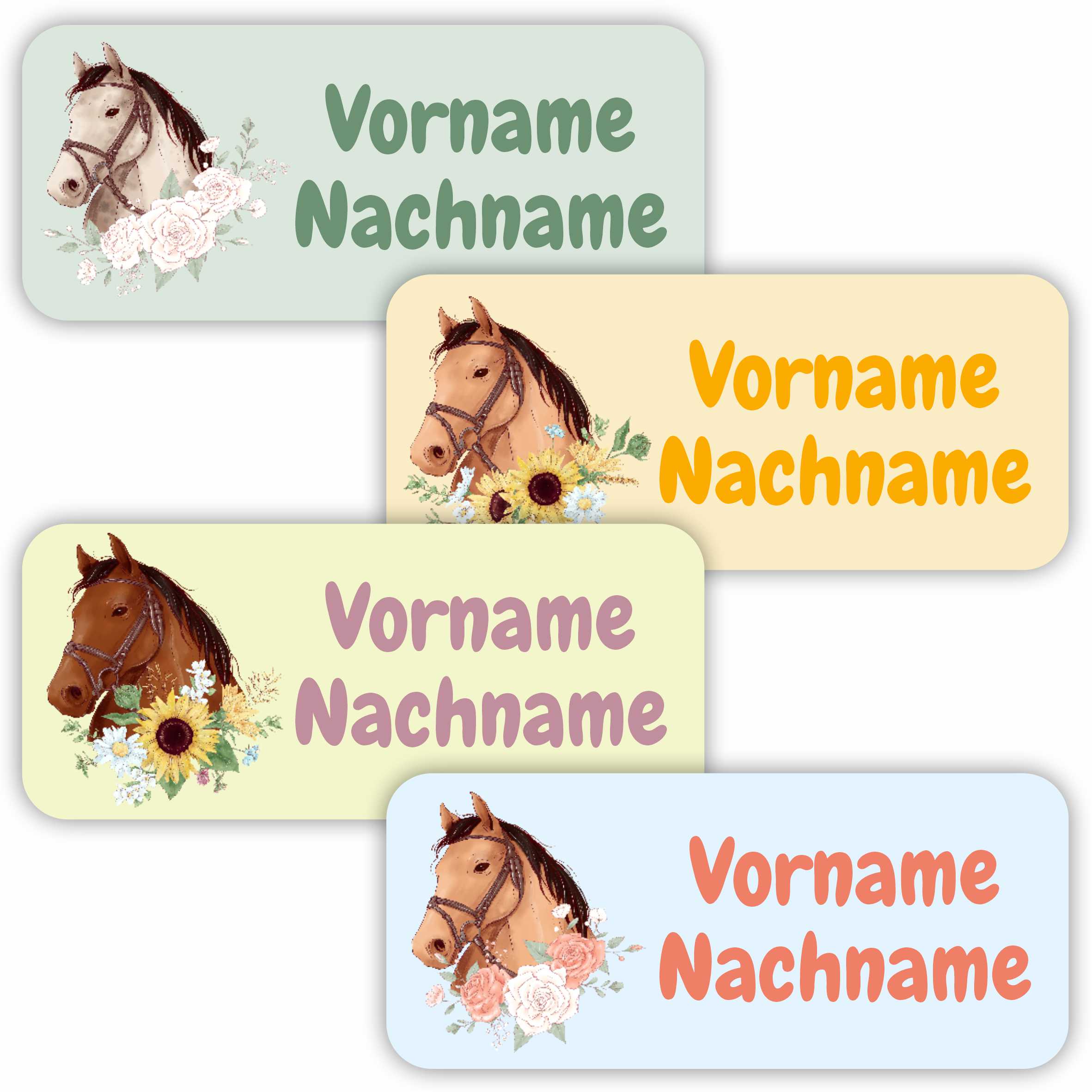 Namensaufkleber Set - personalisiert mit Wunschname für Stifte und alle Schulsachen - Pferde - FOTOFOL
