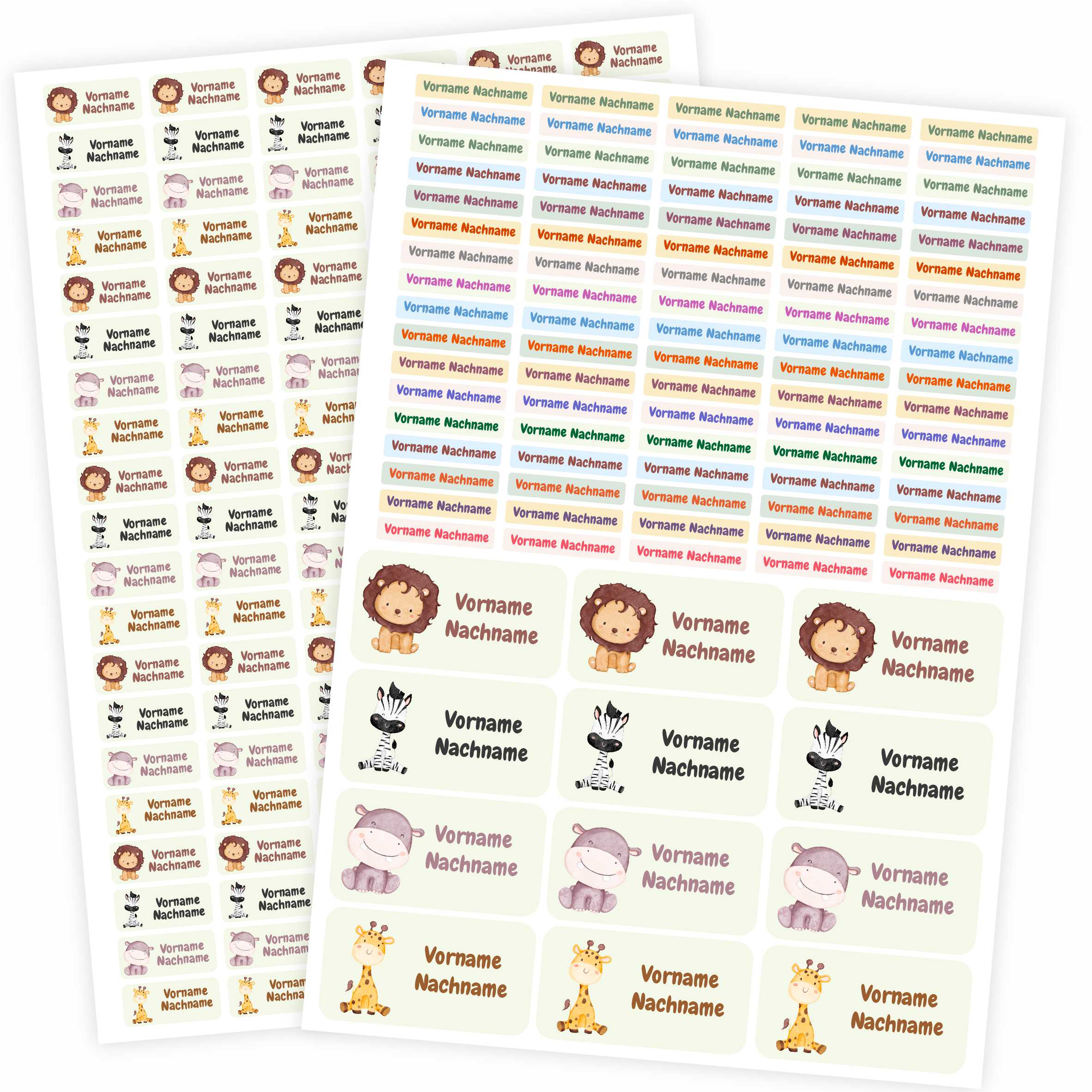 Namensaufkleber Set - personalisiert mit Wunschname für Stifte und alle Schulsachen - Safari - FOTOFOL
