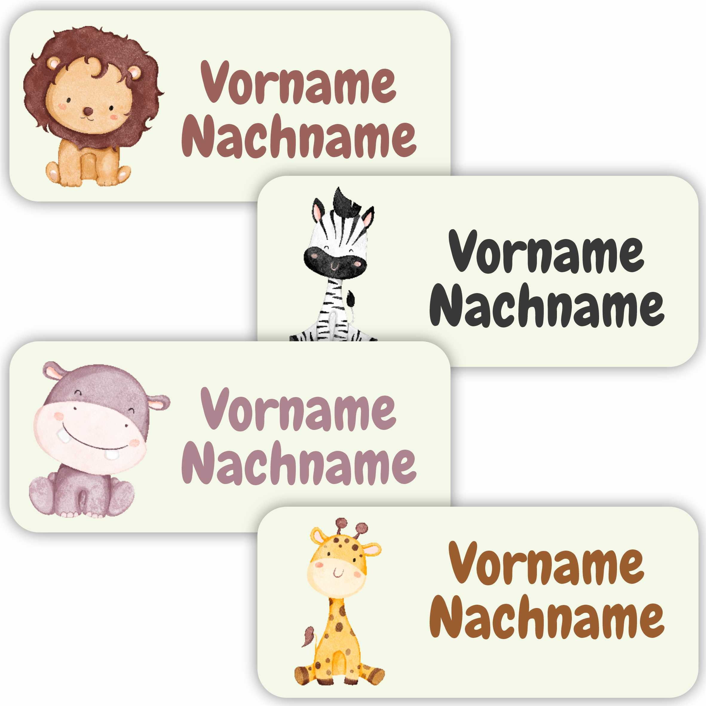 Namensaufkleber Set - personalisiert mit Wunschname für Stifte und alle Schulsachen - Safari - FOTOFOL