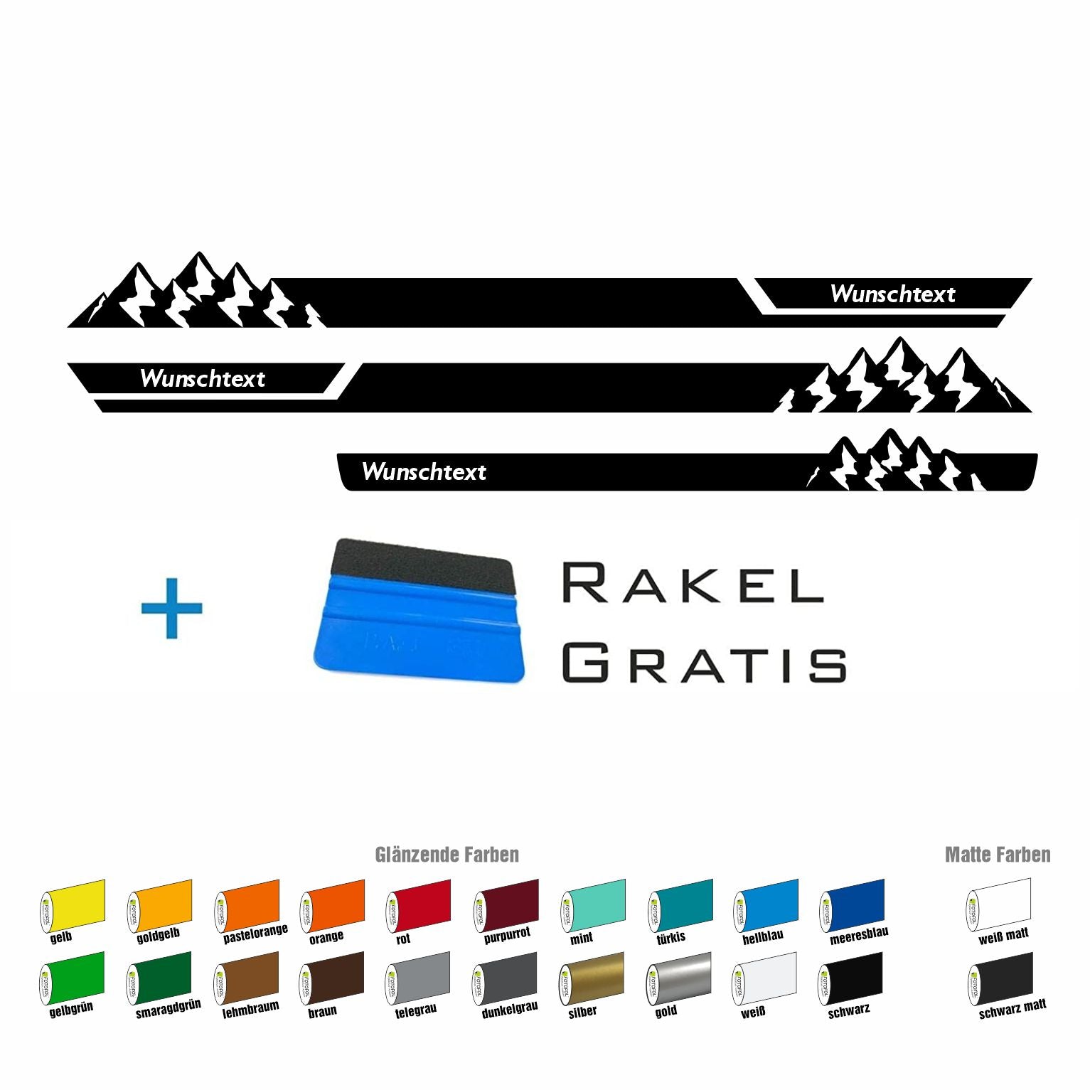 Seitenstreifen Aufkleber mit "Berge" Motiv passend für VW T6.1, T6, T5, Multivan, Bulli, Transporter - WUNSCHTEXT - FOTOFOL