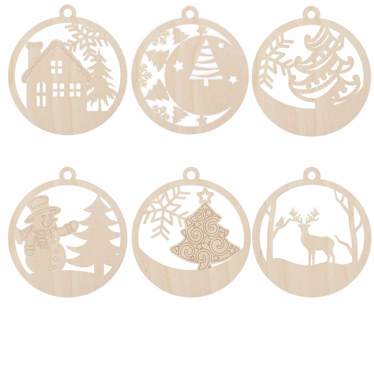 6er Set Weihnachten Kugel Anhänger aus natürlichem Birkensperrholz mit Wunschnamen - FOTOFOL