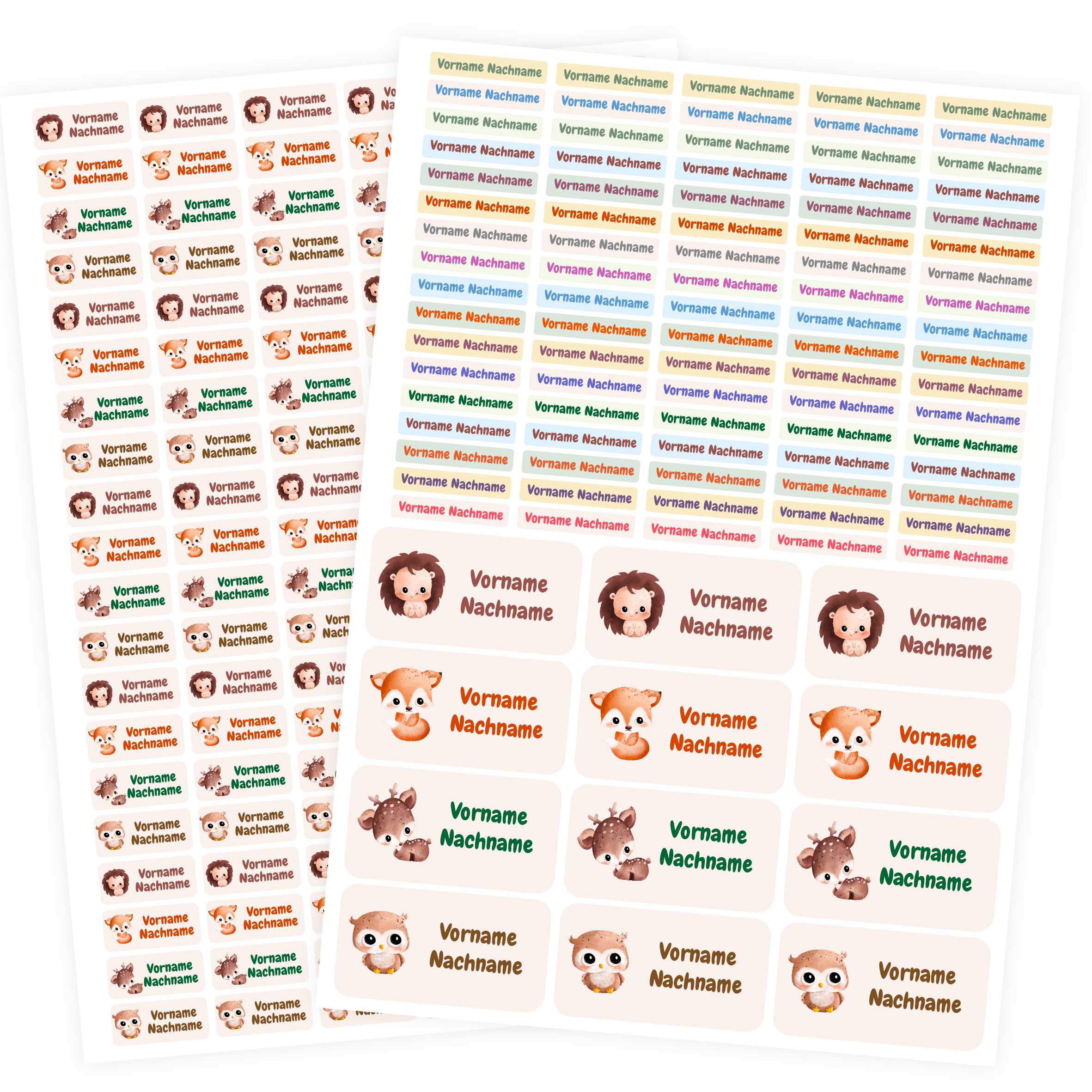 Namensaufkleber Set - personalisiert mit Wunschname für Stifte und alle Schulsachen - Tiere - FOTOFOL