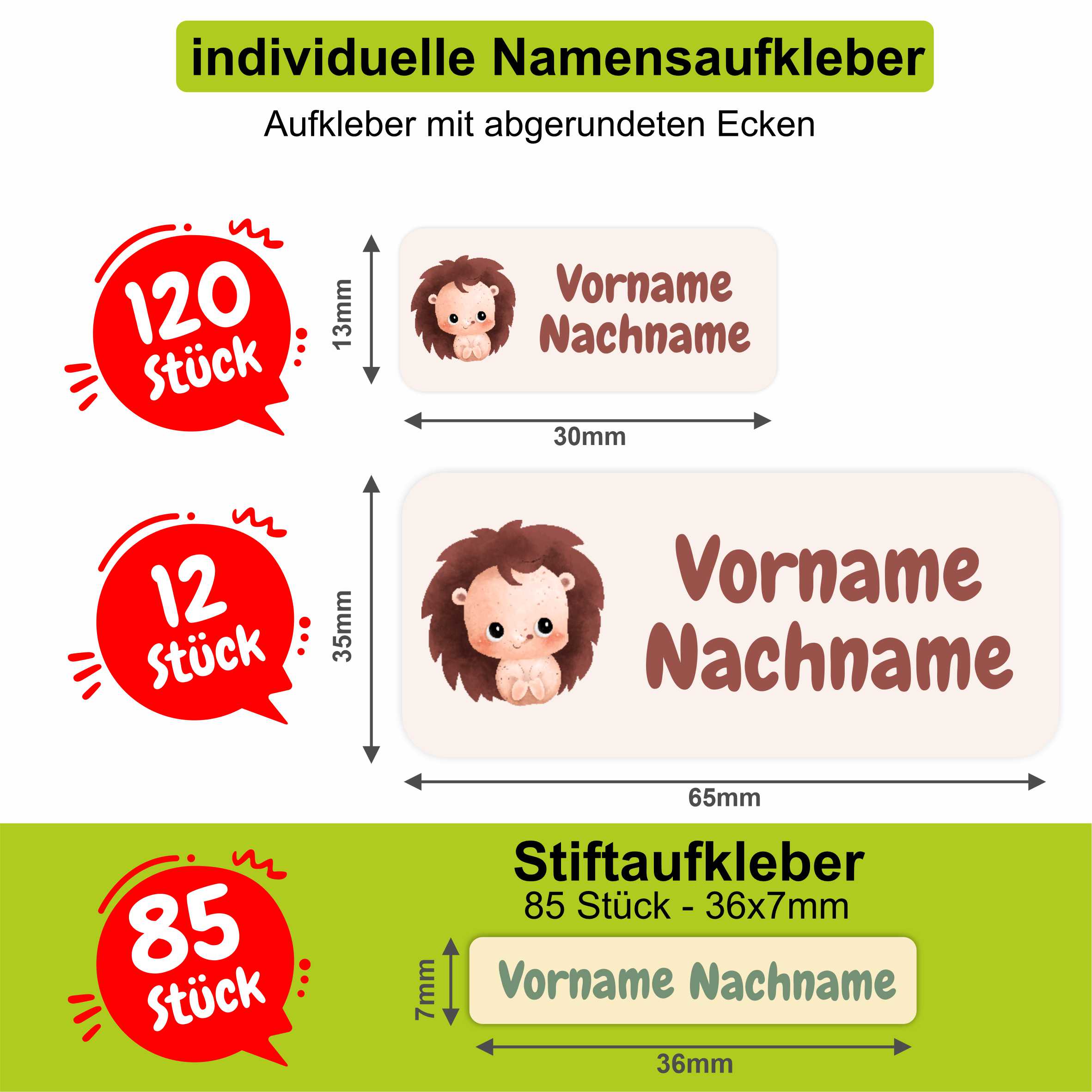 Namensaufkleber Set - personalisiert mit Wunschname für Stifte und alle Schulsachen - Tiere - FOTOFOL