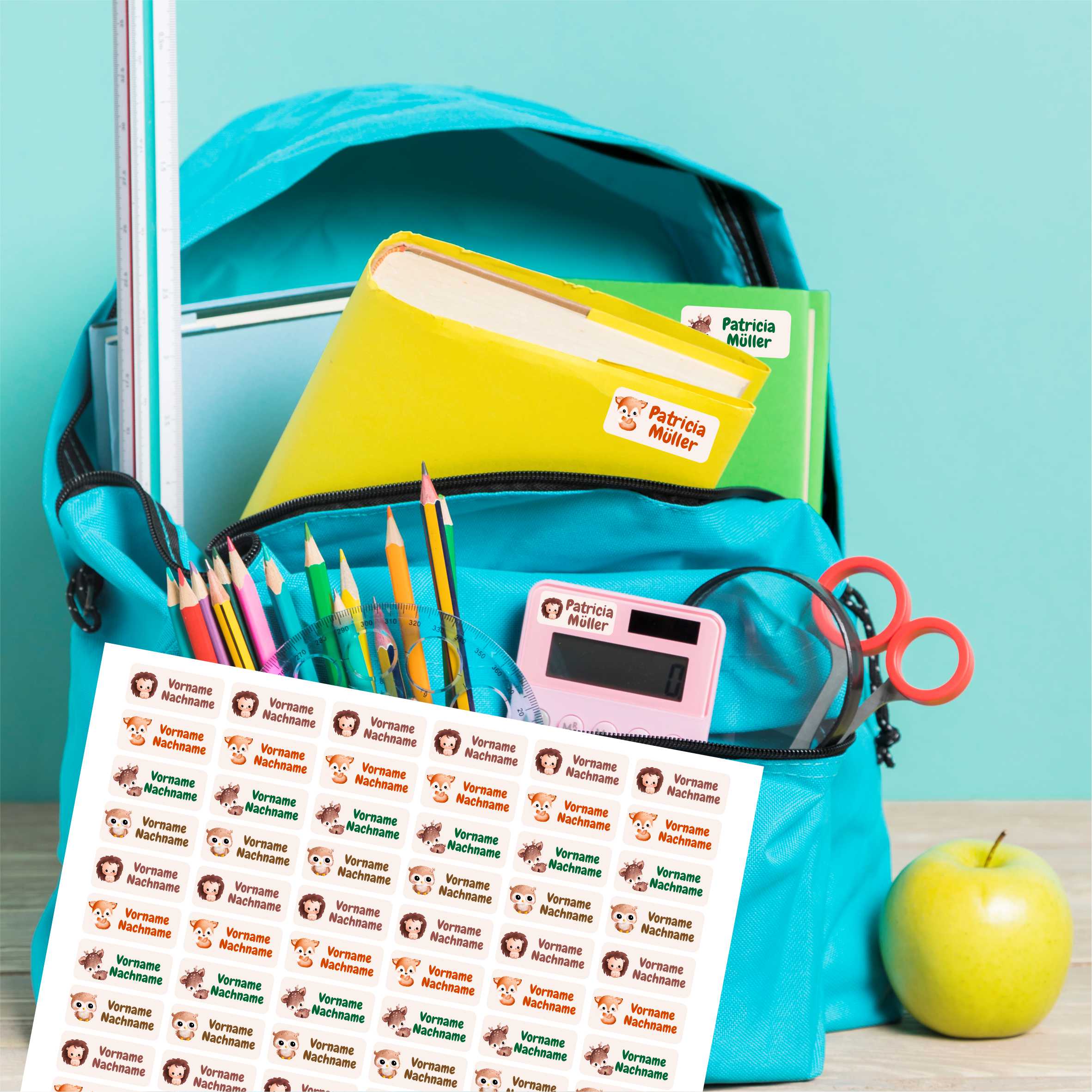 Namensaufkleber Set - personalisiert mit Wunschname für Stifte und alle Schulsachen - Tiere - FOTOFOL