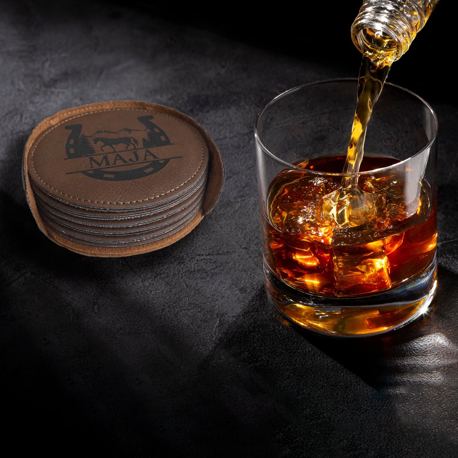 6er Set Untersetzer Hufeisen mit Wunschname - FOTOFOL