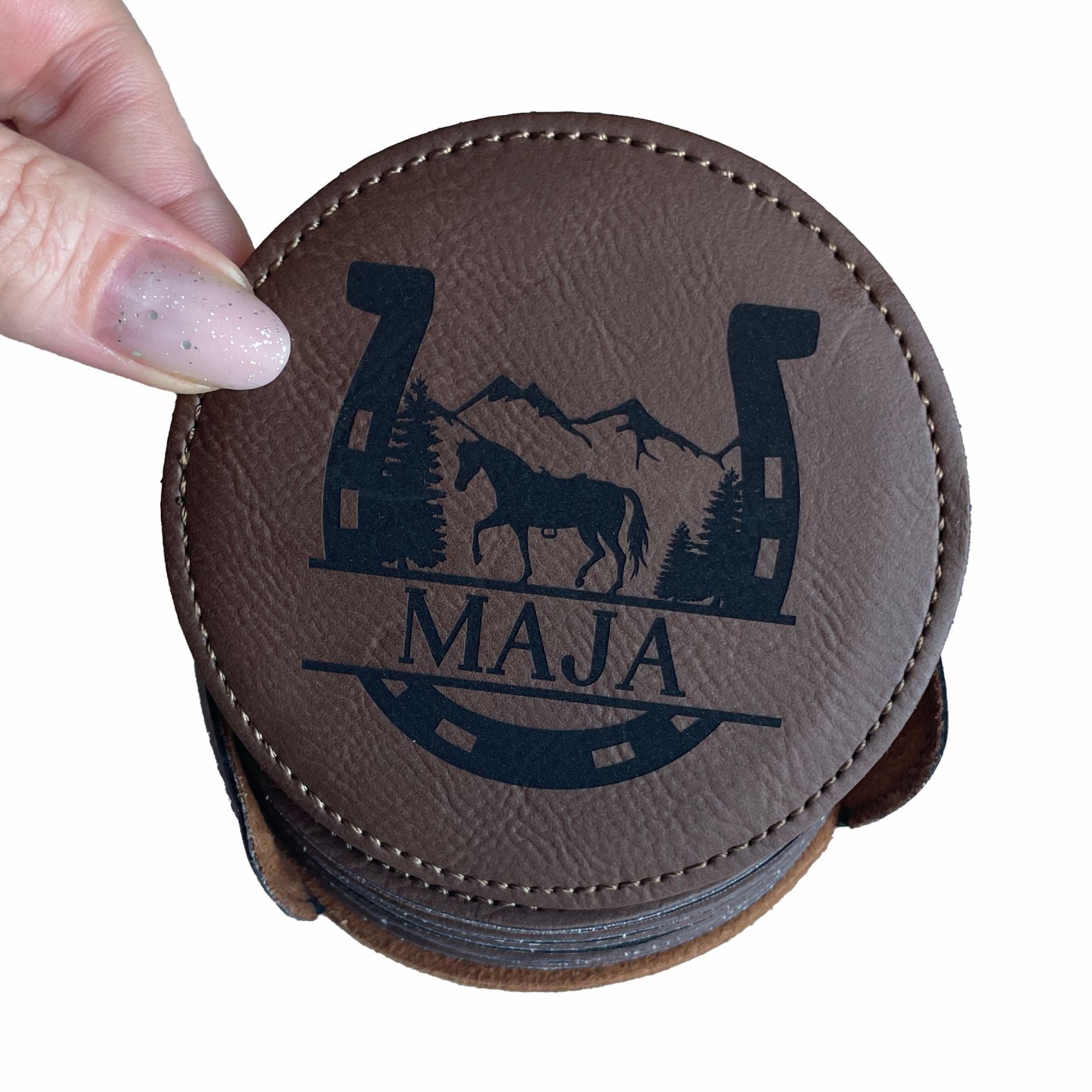 6er Set Untersetzer Hufeisen mit Wunschname - FOTOFOL