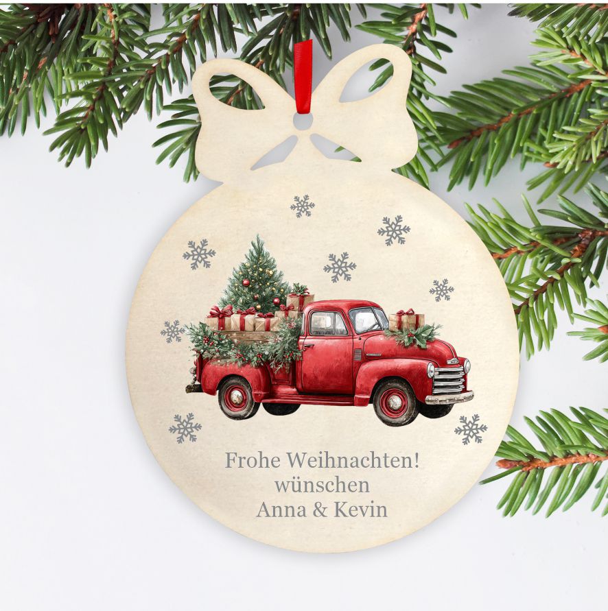 Personalisierte bunte Holz-Weihnachtskugeln - Auto - FOTOFOL