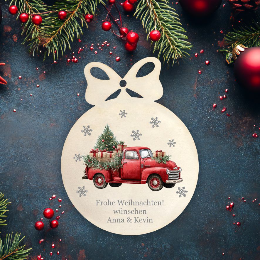 Personalisierte bunte Holz-Weihnachtskugeln - Auto - FOTOFOL