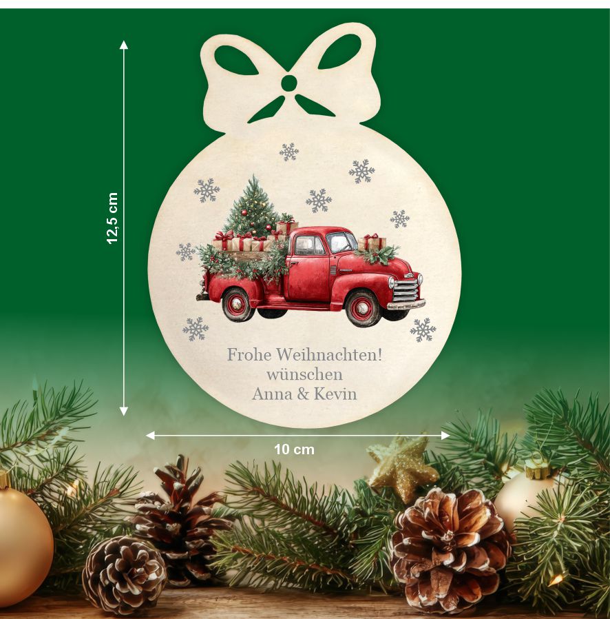 Personalisierte bunte Holz-Weihnachtskugeln - Auto - FOTOFOL