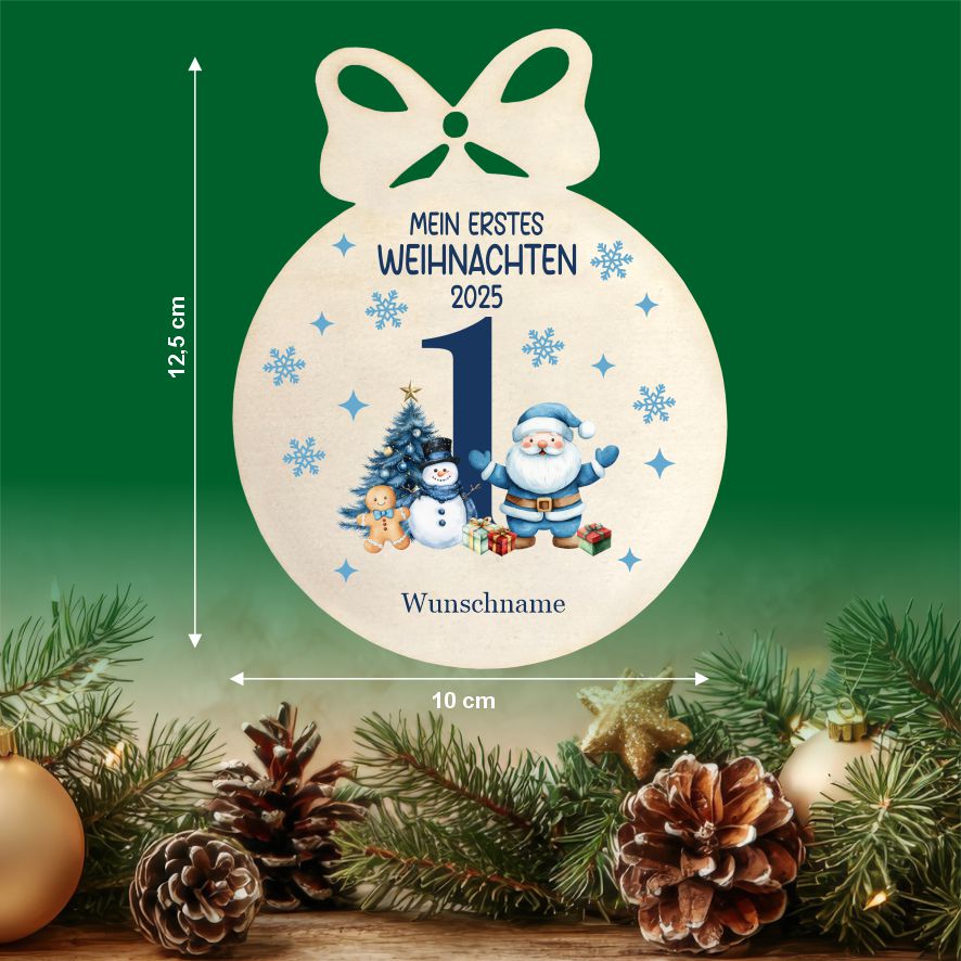Personalisierte bunte Holz-Weihnachtskugeln - Erstes Weihnachten Junge - FOTOFOL