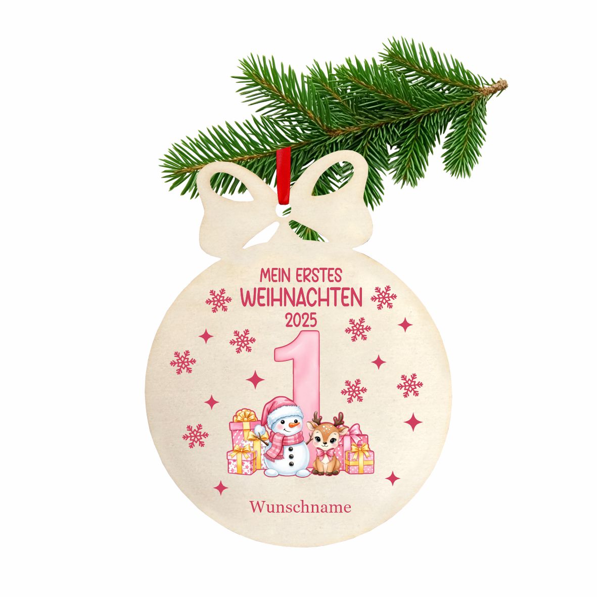 Personalisierte bunte Holz-Weihnachtskugeln - Erstes Weihnachten Mädchen - FOTOFOL