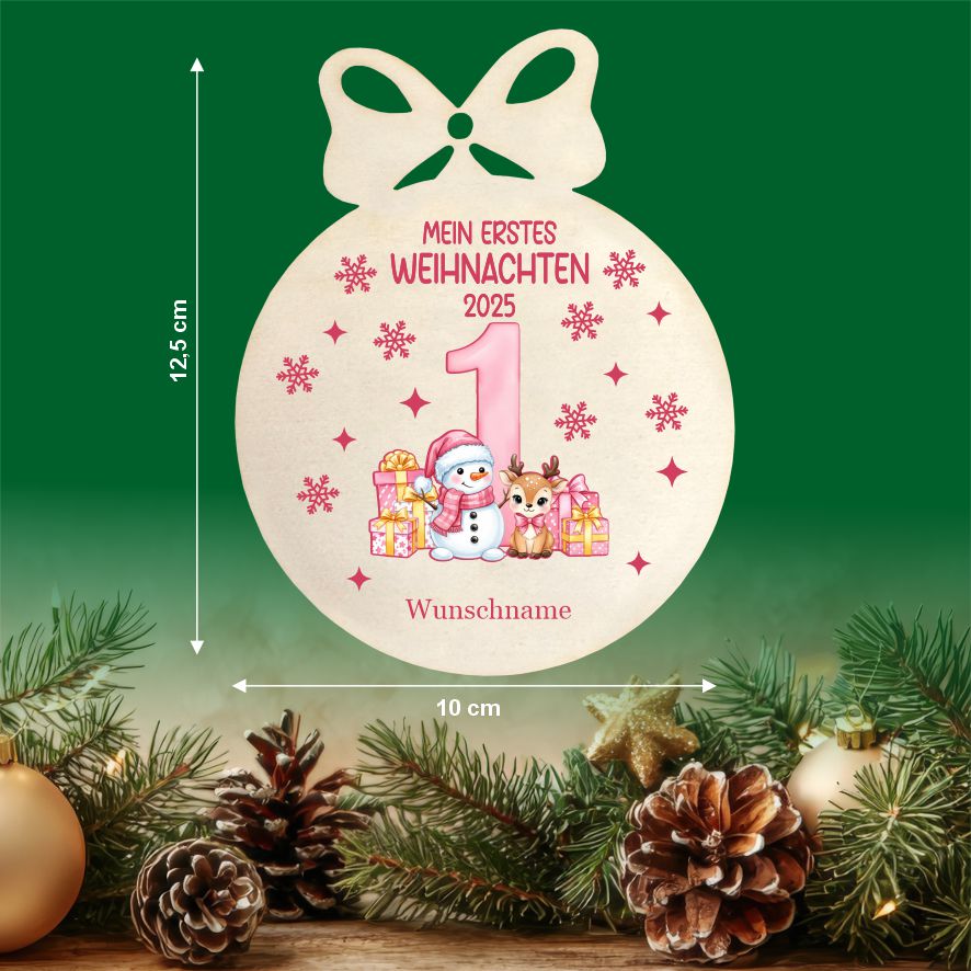 Personalisierte bunte Holz-Weihnachtskugeln - Erstes Weihnachten Mädchen - FOTOFOL