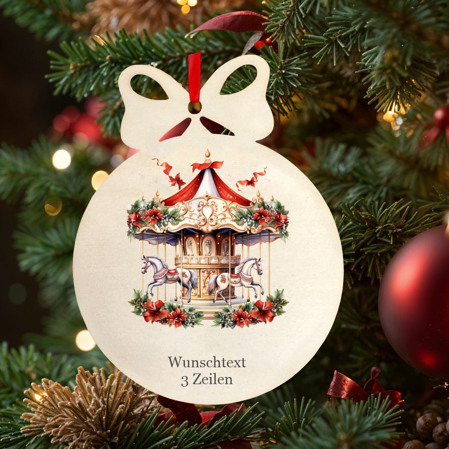 Personalisierte bunte Holz-Weihnachtskugeln - Karussell - FOTOFOL