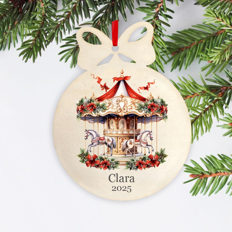 Personalisierte bunte Holz-Weihnachtskugeln - Karussell - FOTOFOL