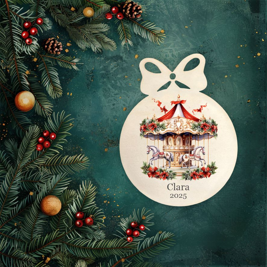 Personalisierte bunte Holz-Weihnachtskugeln - Karussell - FOTOFOL