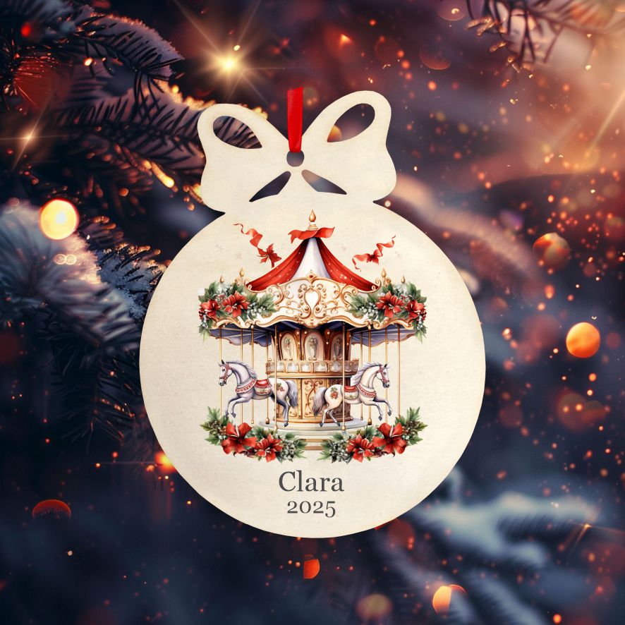 Personalisierte bunte Holz-Weihnachtskugeln - Karussell - FOTOFOL