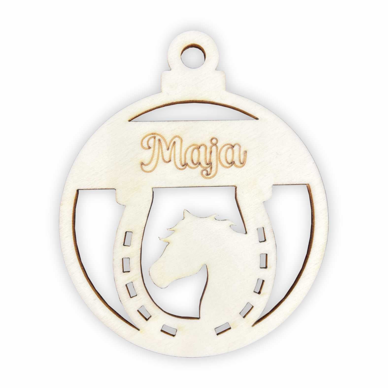 Weihnachtsbaumkugel aus natürlichem Birkensperrholz mit Namen - Pferd - FOTOFOL