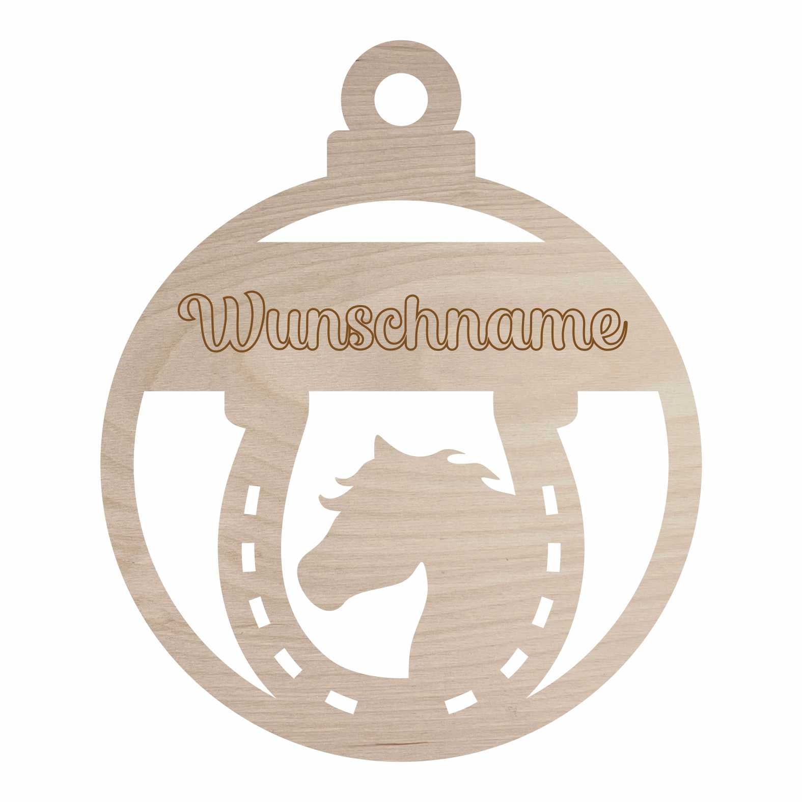 Weihnachtsbaumkugel aus natürlichem Birkensperrholz mit Namen - Pferd - FOTOFOL