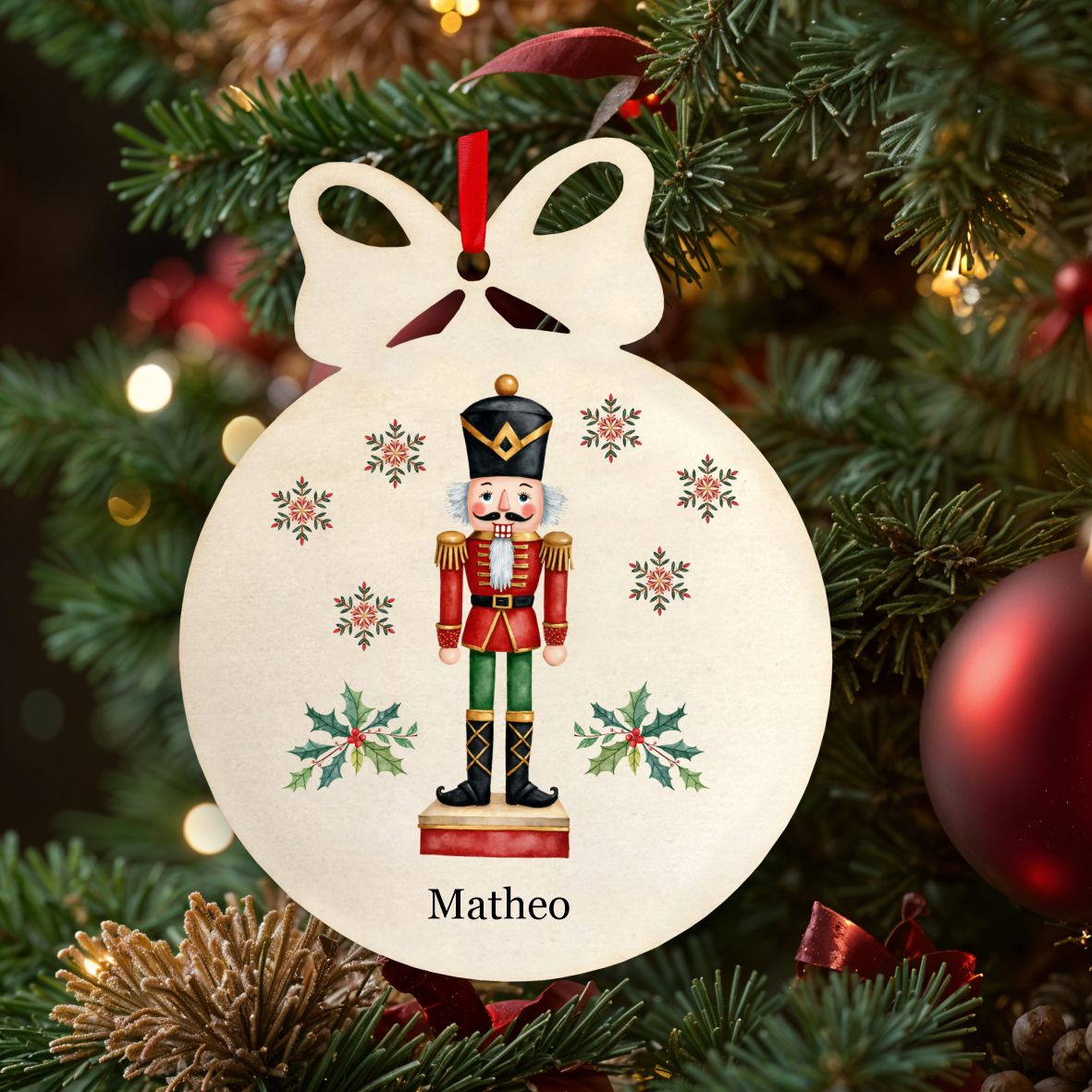 Personalisierte bunte Holz-Weihnachtskugeln - Nussknacker