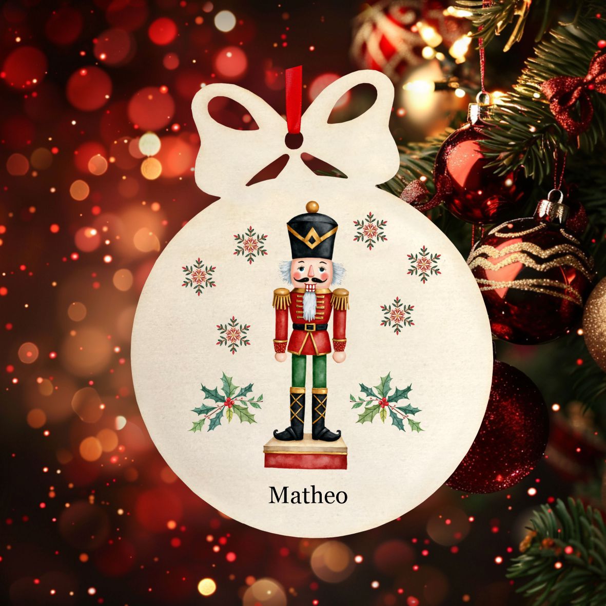 Personalisierte bunte Holz-Weihnachtskugeln - Nussknacker - FOTOFOL