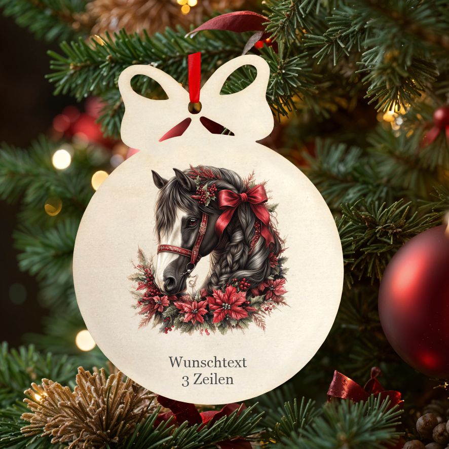 Personalisierte bunte Holz-Weihnachtskugeln -Pferd