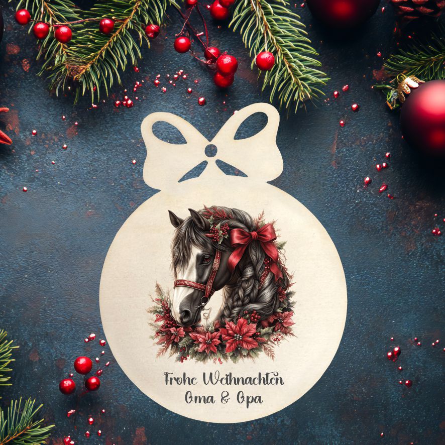 Personalisierte bunte Holz-Weihnachtskugeln -Pferd - FOTOFOL