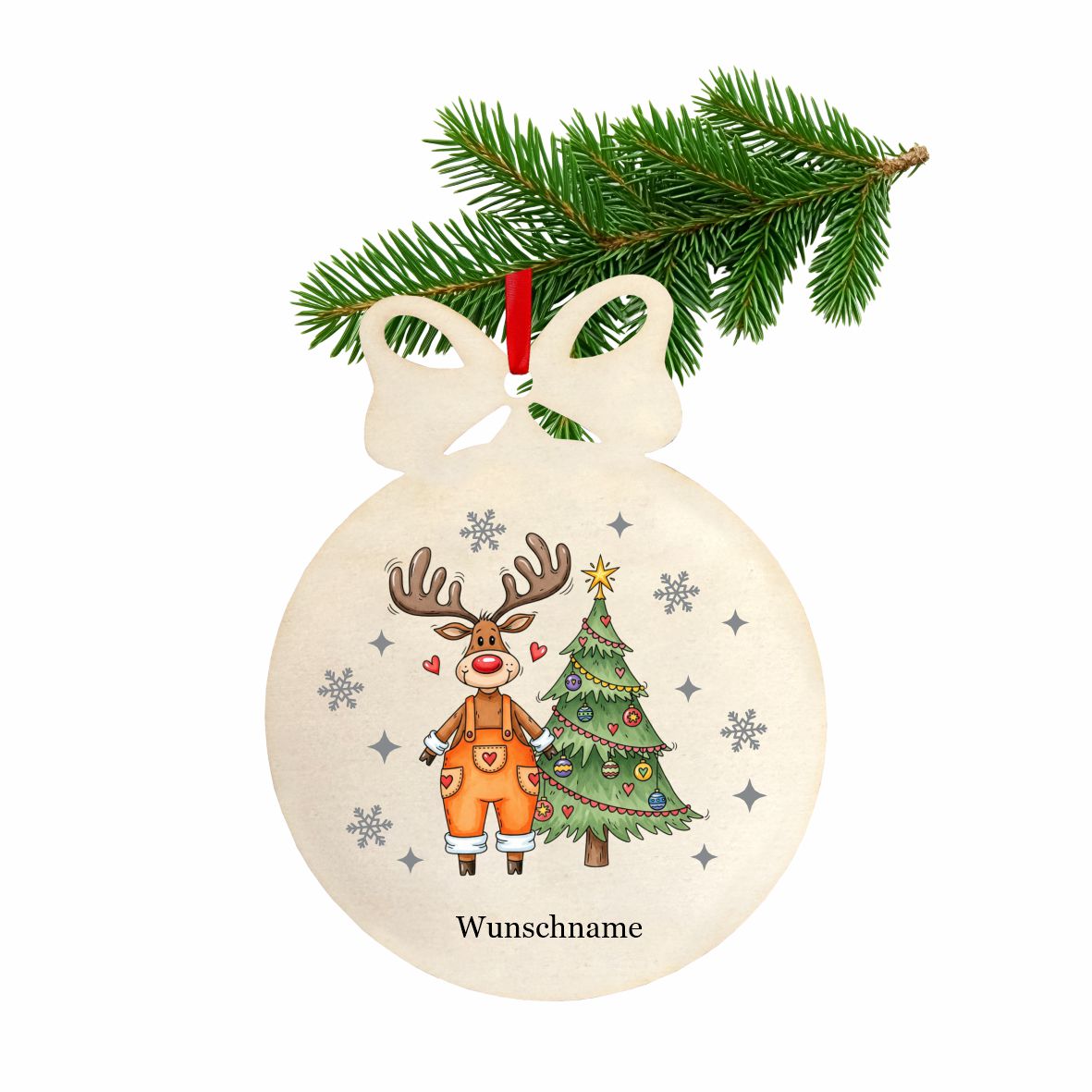 Personalisierte bunte Holz-Weihnachtskugeln - Rentier
