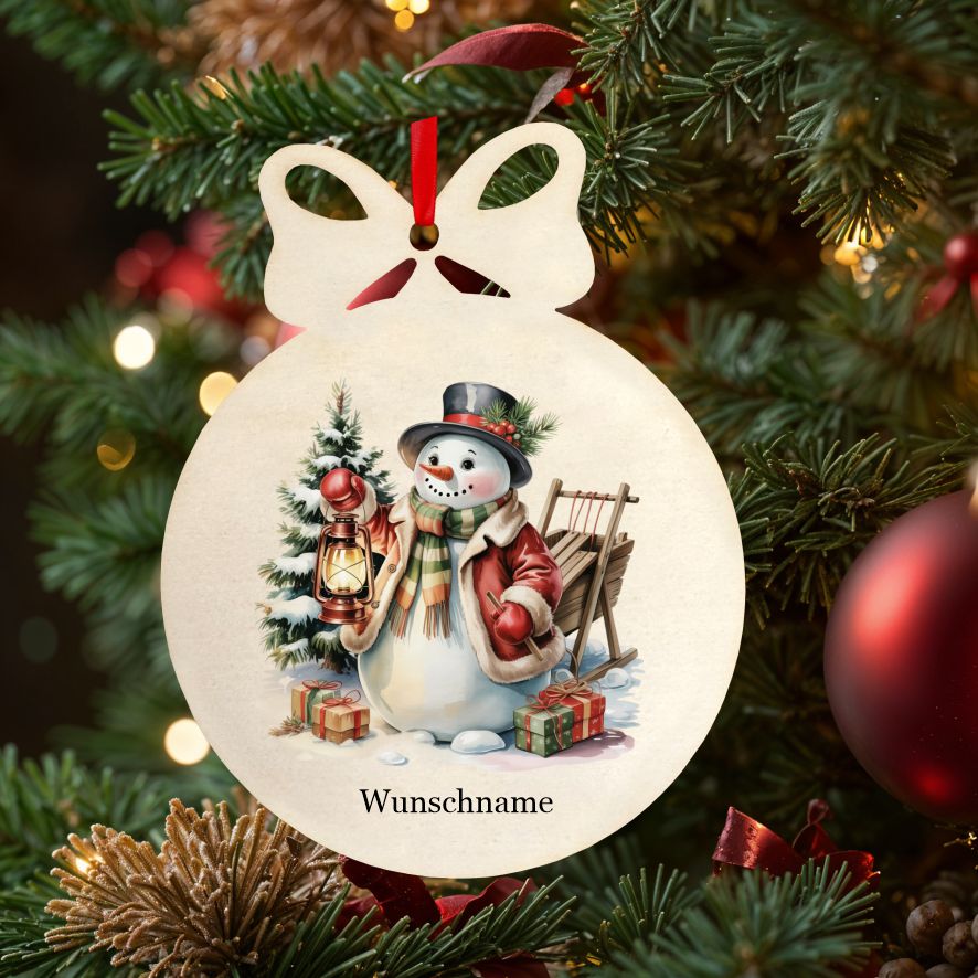 Personalisierte bunte Holz-Weihnachtskugeln - Schneemann - FOTOFOL