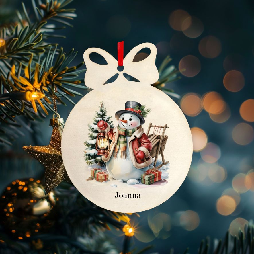 Personalisierte bunte Holz-Weihnachtskugeln - Schneemann - FOTOFOL