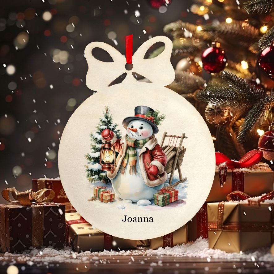 Personalisierte bunte Holz-Weihnachtskugeln - Schneemann - FOTOFOL