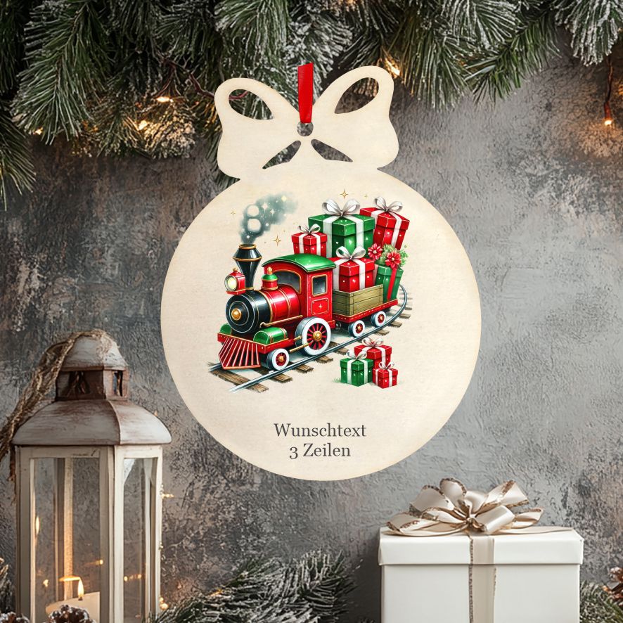 Personalisierte bunte Holz-Weihnachtskugeln -Zug - FOTOFOL