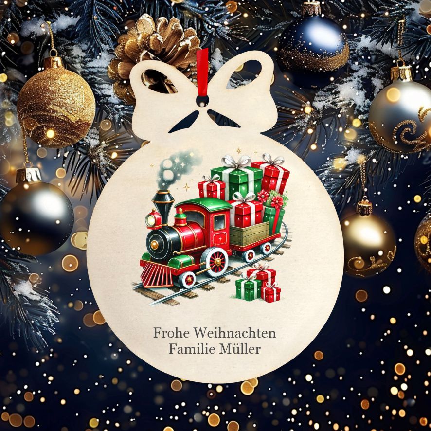 Personalisierte bunte Holz-Weihnachtskugeln -Zug - FOTOFOL