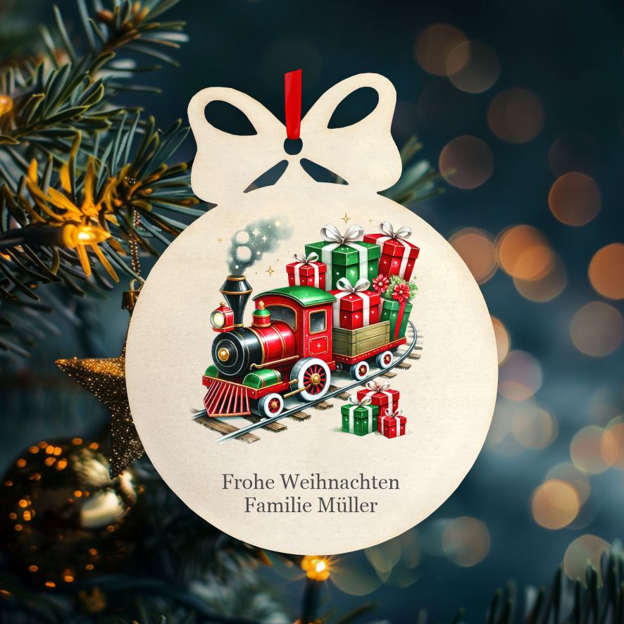 Personalisierte bunte Holz-Weihnachtskugeln -Zug - FOTOFOL