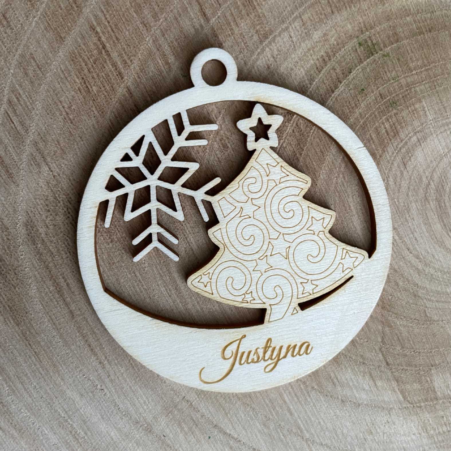 6er Set Weihnachten Kugel Anhänger aus natürlichem Birkensperrholz mit Wunschnamen - FOTOFOL