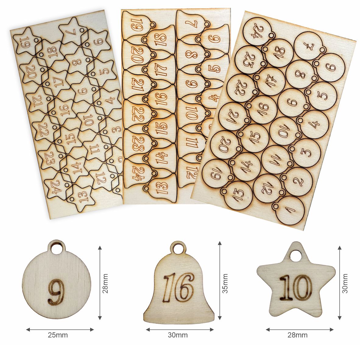 Adventskalender Zahlen aus natürlichem Birkensperrholz