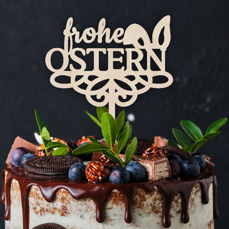 CAKE TOPPER Frohe Ostern Hasenohren aus Holz - FOTOFOL
