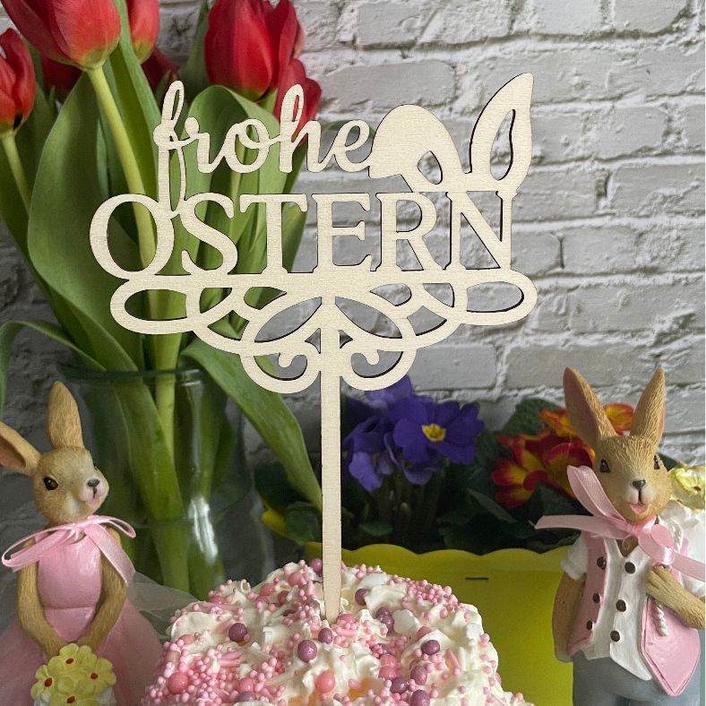 CAKE TOPPER Frohe Ostern Hasenohren aus Holz - FOTOFOL