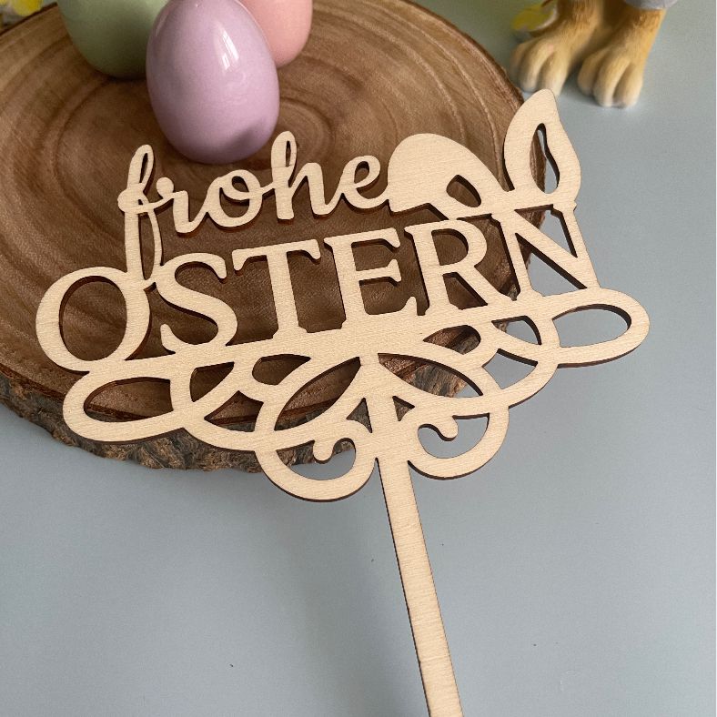 CAKE TOPPER Frohe Ostern Hasenohren aus Holz - FOTOFOL