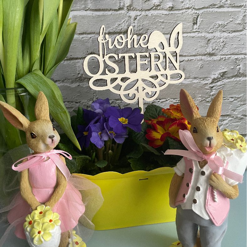CAKE TOPPER Frohe Ostern Hasenohren aus Holz - FOTOFOL