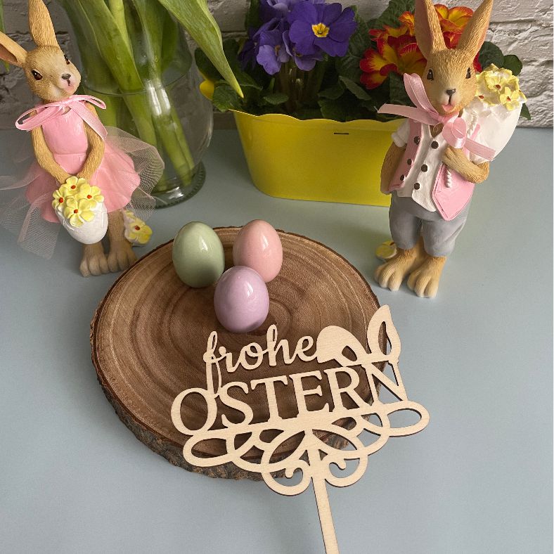 CAKE TOPPER Frohe Ostern Hasenohren aus Holz - FOTOFOL