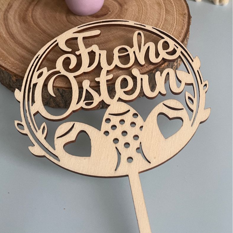 CAKE TOPPER Frohe Ostern Kranz aus Holz - FOTOFOL