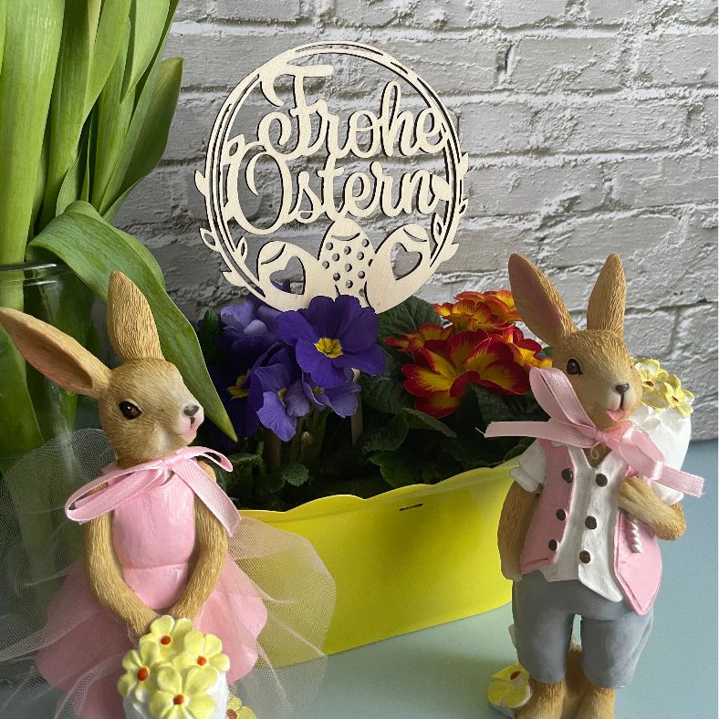 CAKE TOPPER Frohe Ostern Kranz aus Holz - FOTOFOL